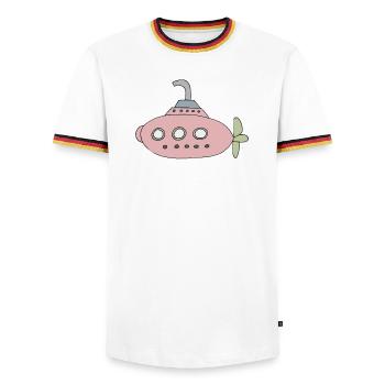 Playful submarine motif for children - Men's Ringer Shirt - white/tricolour - Front - AI Model Female 172 light (172cm) & AI Model Male 185 light (185cm)
