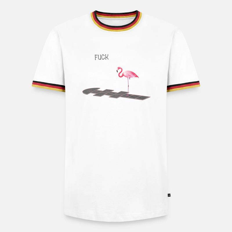 Flamingo mit einem Problem - Männer Kontrast-T-Shirt - Weiß/Dreifarbig