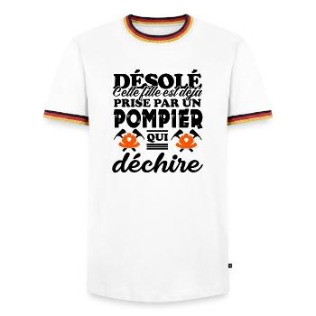 fille prise par un pompier qui déchire - T-shirt contrasté Homme - blanc/tricolore - Devant - AI Model Female 172 light (172cm) & AI Model Male 185 light (185cm)