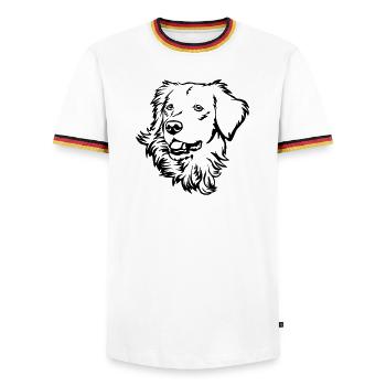 Golden Retriever Head - Men's Ringer Shirt - white/tricolour - Front - AI Model Female 172 light (172cm) & AI Model Male 185 light (185cm)