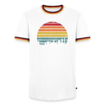 Retro Sunset Skyline Silhouette - Men's Ringer Shirt - white/tricolour - Front - AI Model Female 172 light (172cm) & AI Model Male 185 light (185cm)