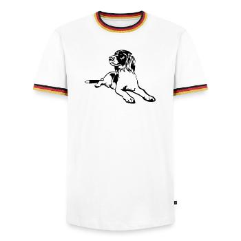 Münsterländer - Männer Kontrast-T-Shirt - Weiß/Dreifarbig - Vorne - AI Model Female 172 light (172cm) & AI Model Male 185 light (185cm)