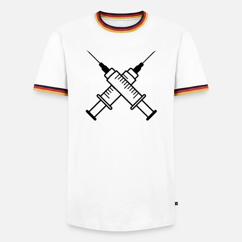 Zwei Spritzen - Männer Kontrast-T-Shirt - Weiß/Dreifarbig