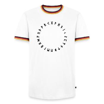 Rune alphabet in circle Symbols - Men's Ringer Shirt - white/tricolour - Front - AI Model Female 172 light (172cm) & AI Model Male 185 light (185cm)