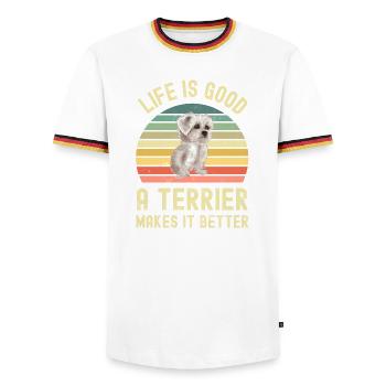 West Highland White Terrier - Men's Ringer Shirt - white/tricolour - Front - AI Model Female 172 light (172cm) & AI Model Male 185 light (185cm)