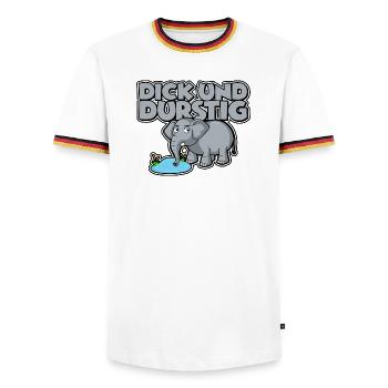 Dick und durstig - Männer Kontrast-T-Shirt - Weiß/Dreifarbig - Vorne - AI Model Female 172 light (172cm) & AI Model Male 185 light (185cm)