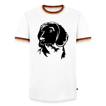 Bavarian Mountain Sweat Dog Head - Men's Ringer Shirt - white/tricolour - Front - AI Model Female 172 light (172cm) & AI Model Male 185 light (185cm)