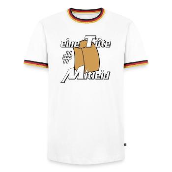 Party Shirt ,Feiern , Karneval, Tüte Mitleid (25) - Männer Kontrast-T-Shirt - Weiß/Dreifarbig - Vorne - AI Model Female 172 light (172cm) & AI Model Male 185 light (185cm)