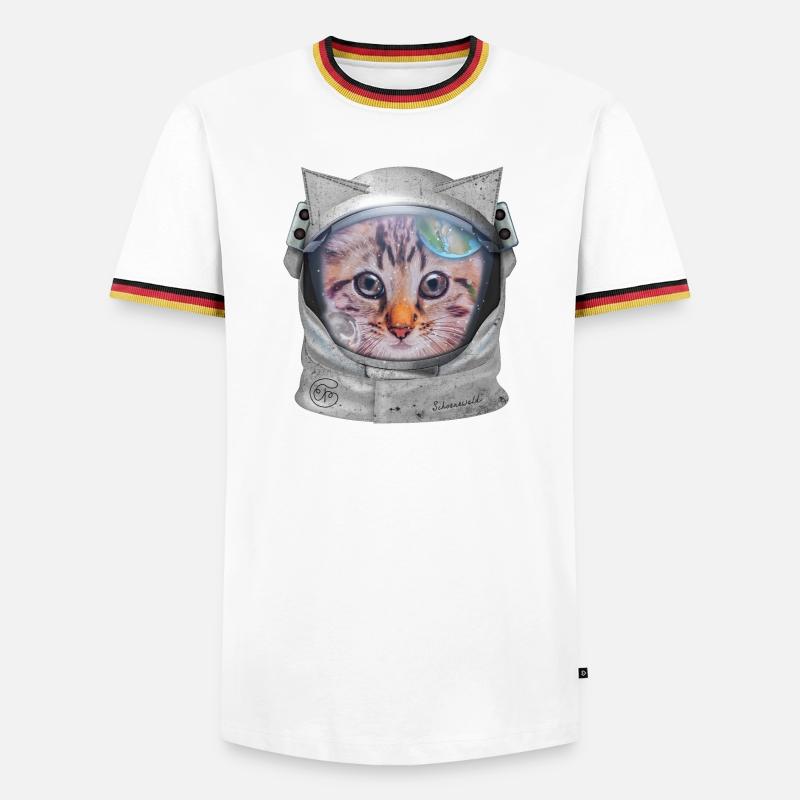Chat dans l’espace - T-shirt contrasté Homme - blanc/tricolore
