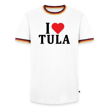 T-shirt I love Tula t-shirt Sardinia gift idea - Men's Ringer Shirt - white/tricolour - Front - AI Model Female 172 light (172cm) & AI Model Male 185 light (185cm)