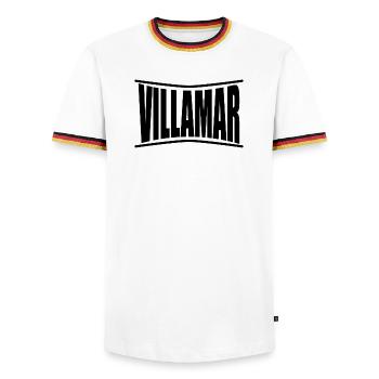 t-shirt Villamar t-shirt Sardinia gift idea - Men's Ringer Shirt - white/tricolour - Front - AI Model Female 172 light (172cm) & AI Model Male 185 light (185cm)