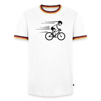Radfahrer Stickman fährt hart mit Helm auf - Männer Kontrast-T-Shirt - Weiß/Dreifarbig - Vorne - AI Model Female 172 light (172cm) & AI Model Male 185 light (185cm)