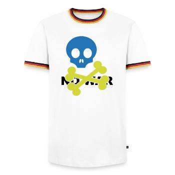 Neon Blue Skull and Crossbones - Men's Ringer Shirt - white/tricolour - Front - AI Model Female 172 light (172cm) & AI Model Male 185 light (185cm)
