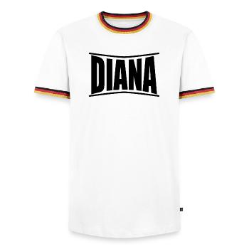Diana t-shirt gift idea - Men's Ringer Shirt - white/tricolour - Front - AI Model Female 172 light (172cm) & AI Model Male 185 light (185cm)