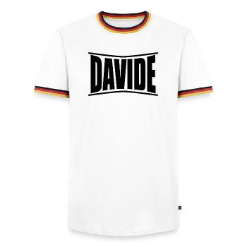 T-Shirt Davide T-Shirt Geschenkidee - Männer Kontrast-T-Shirt - Weiß/Dreifarbig - Vorne - AI Model Female 172 light (172cm) & AI Model Male 185 light (185cm)