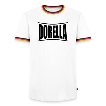 t-shirt Dorella t-shirt gift idea - Men's Ringer Shirt - white/tricolour - Front - AI Model Female 172 light (172cm) & AI Model Male 185 light (185cm)