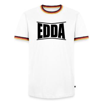 T-shirt Edda t-shirt gift idea - Men's Ringer Shirt - white/tricolour - Front - AI Model Female 172 light (172cm) & AI Model Male 185 light (185cm)