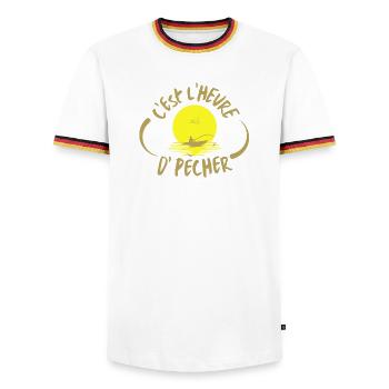 C'est l'heure de pêcher - T-shirt contrasté Homme - blanc/tricolore - Devant - AI Model Female 172 light (172cm) & AI Model Male 185 light (185cm)