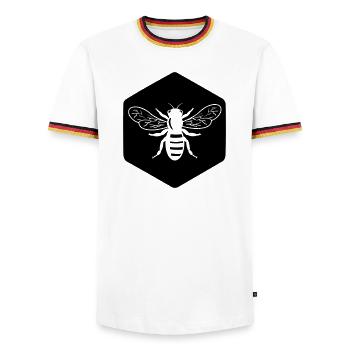 When cut out in honeycomb - Men's Ringer Shirt - white/tricolour - Front - AI Model Female 172 light (172cm) & AI Model Male 185 light (185cm)