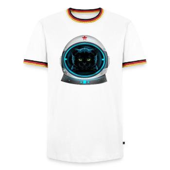 angry space cat astronaut - Men's Ringer Shirt - white/tricolour - Front - AI Model Female 172 light (172cm) & AI Model Male 185 light (185cm)