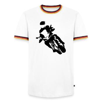 Moto sport - T-shirt contrasté Homme - blanc/tricolore - Devant - AI Model Female 172 light (172cm) & AI Model Male 185 light (185cm)