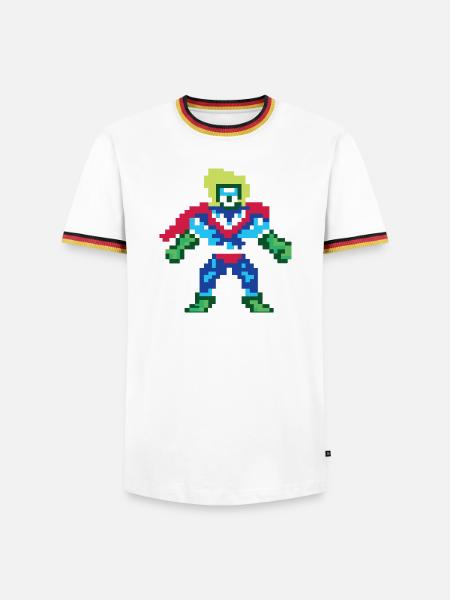 Pixel Art Superheld – Männlicher Held - Männer Kontrast-T-Shirt - Weiß/Dreifarbig