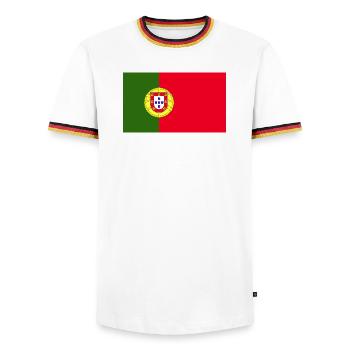 Portugal Flagge - Männer Kontrast-T-Shirt - Weiß/Dreifarbig - Vorne - AI Model Female 172 light (172cm) & AI Model Male 185 light (185cm)