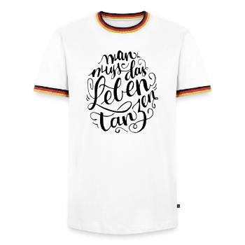 Mann muss das Leben Tanzen - Männer Kontrast-T-Shirt - Weiß/Dreifarbig - Vorne - AI Model Female 172 light (172cm) & AI Model Male 185 light (185cm)