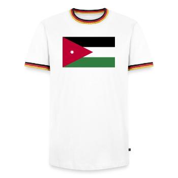 Jordan National Flag - Men's Ringer Shirt - white/tricolour - Front - AI Model Female 172 light (172cm) & AI Model Male 185 light (185cm)