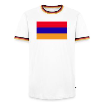 Armenien National Flagge - Männer Kontrast-T-Shirt - Weiß/Dreifarbig - Vorne - AI Model Female 172 light (172cm) & AI Model Male 185 light (185cm)