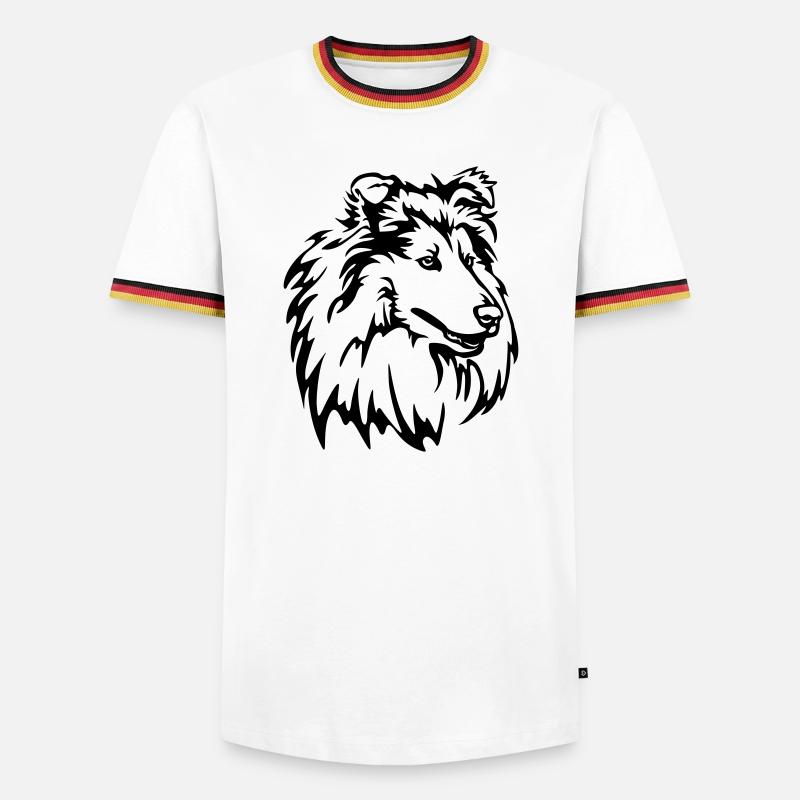 Collie Kopf - Männer Kontrast-T-Shirt - Weiß/Dreifarbig