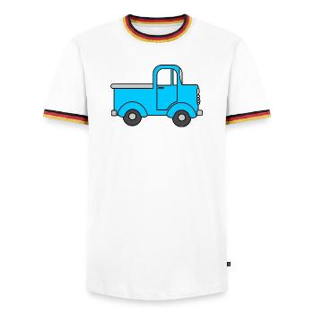 Joyeux camion bleu, voiture jouet comme lo - T-shirt contrasté Homme - blanc/tricolore - Devant - AI Model Female 172 light (172cm) & AI Model Male 185 light (185cm)