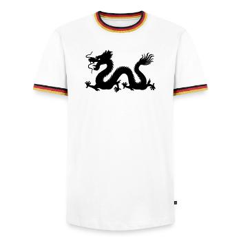 Dragon shadow image year of the dragon - Men's Ringer Shirt - white/tricolour - Front - AI Model Female 172 light (172cm) & AI Model Male 185 light (185cm)