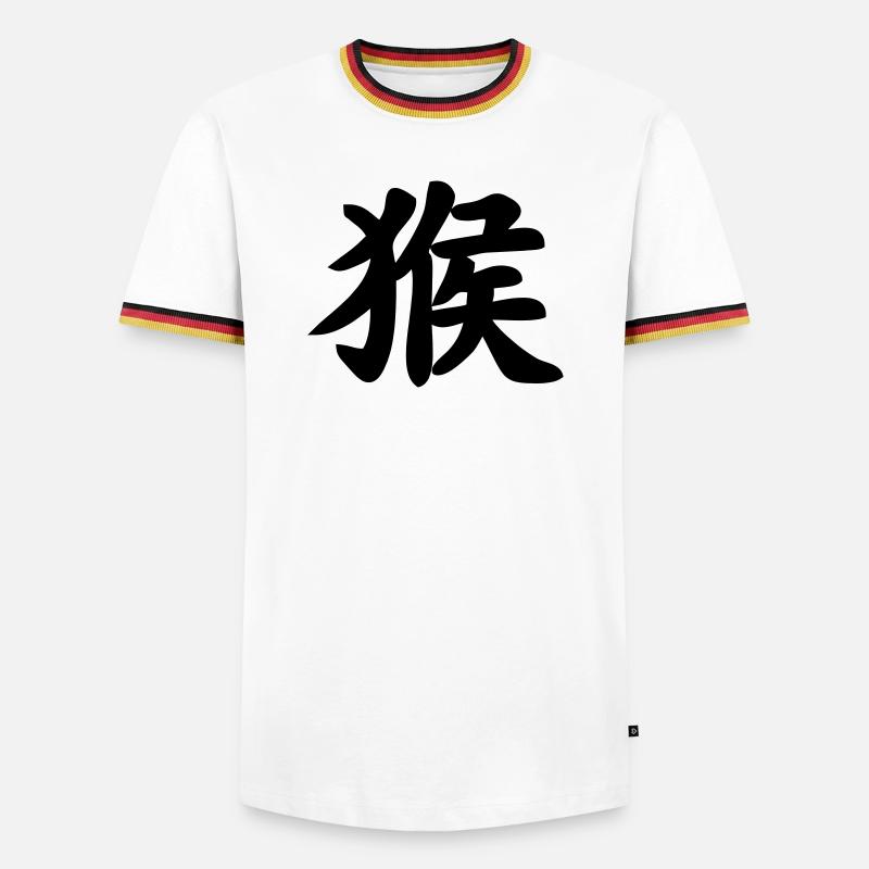 Chinese script monkey shadow image - Men's Ringer Shirt - white/tricolour