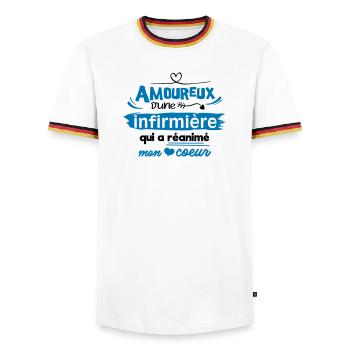 Amoureux d'une infirmière ! humour - T-shirt contrasté Homme - blanc/tricolore - Devant - AI Model Female 172 light (172cm) & AI Model Male 185 light (185cm)