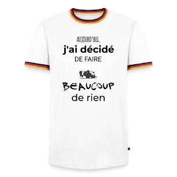 Cadeau humour chien homme ou femme - T-shirt contrasté Homme - blanc/tricolore - Devant - AI Model Female 172 light (172cm) & AI Model Male 185 light (185cm)