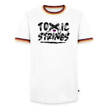 Toxic Strings 2 Colour - Men's Ringer Shirt - white/tricolour - Front - AI Model Female 172 light (172cm) & AI Model Male 185 light (185cm)