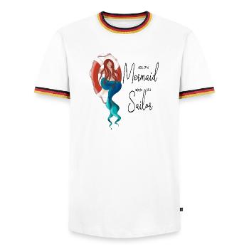 Meeresjungfrau mit Rettungsring - Männer Kontrast-T-Shirt - Weiß/Dreifarbig - Vorne - AI Model Female 172 light (172cm) & AI Model Male 185 light (185cm)