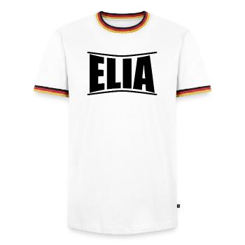 T-Shirt Elia T-Shirt Geschenkidee - Männer Kontrast-T-Shirt - Weiß/Dreifarbig - Vorne - AI Model Female 172 light (172cm) & AI Model Male 185 light (185cm)
