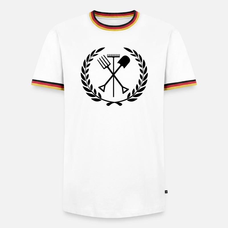 Gartengeräte Rechen, Schaufel, Mistgabel - Männer Kontrast-T-Shirt - Weiß/Dreifarbig