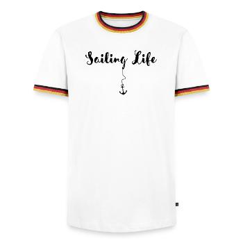 Segeln und Bootfahren - Sail Love - Männer Kontrast-T-Shirt - Weiß/Dreifarbig - Vorne - AI Model Female 172 light (172cm) & AI Model Male 185 light (185cm)