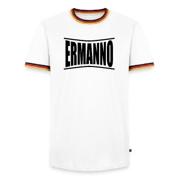 T-Shirt Ermanno T-Shirt Geschenkidee - Männer Kontrast-T-Shirt - Weiß/Dreifarbig - Vorne - AI Model Female 172 light (172cm) & AI Model Male 185 light (185cm)