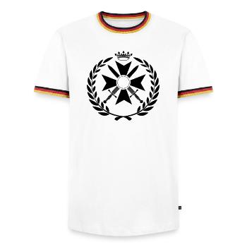 Croix militaire à deux épées - T-shirt contrasté Homme - blanc/tricolore - Devant - AI Model Female 172 light (172cm) & AI Model Male 185 light (185cm)