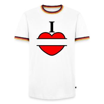I like logo with transparent bar in between - Men's Ringer Shirt - white/tricolour - Front - AI Model Female 172 light (172cm) & AI Model Male 185 light (185cm)