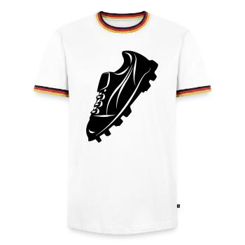 Fußballschuh transparente Schattenfigur - Männer Kontrast-T-Shirt - Weiß/Dreifarbig - Vorne - AI Model Female 172 light (172cm) & AI Model Male 185 light (185cm)