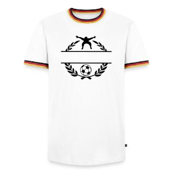 Football 1 - Men's Ringer Shirt - white/tricolour - Front - AI Model Female 172 light (172cm) & AI Model Male 185 light (185cm)