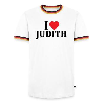 T-Shirt Ich liebe Judith T-Shirt Geschenkidee - Männer Kontrast-T-Shirt - Weiß/Dreifarbig - Vorne - AI Model Female 172 light (172cm) & AI Model Male 185 light (185cm)