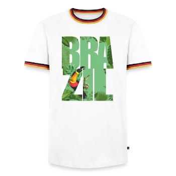 Brazilien - Männer Kontrast-T-Shirt - Weiß/Dreifarbig - Vorne - AI Model Female 172 light (172cm) & AI Model Male 185 light (185cm)