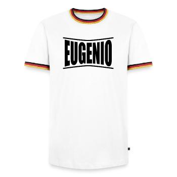 T-Shirt Eugenio T-Shirt Geschenkidee - Männer Kontrast-T-Shirt - Weiß/Dreifarbig - Vorne - AI Model Female 172 light (172cm) & AI Model Male 185 light (185cm)