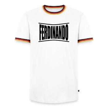 T-Shirt Ferdinando T-Shirt Geschenkidee - Männer Kontrast-T-Shirt - Weiß/Dreifarbig - Vorne - AI Model Female 172 light (172cm) & AI Model Male 185 light (185cm)